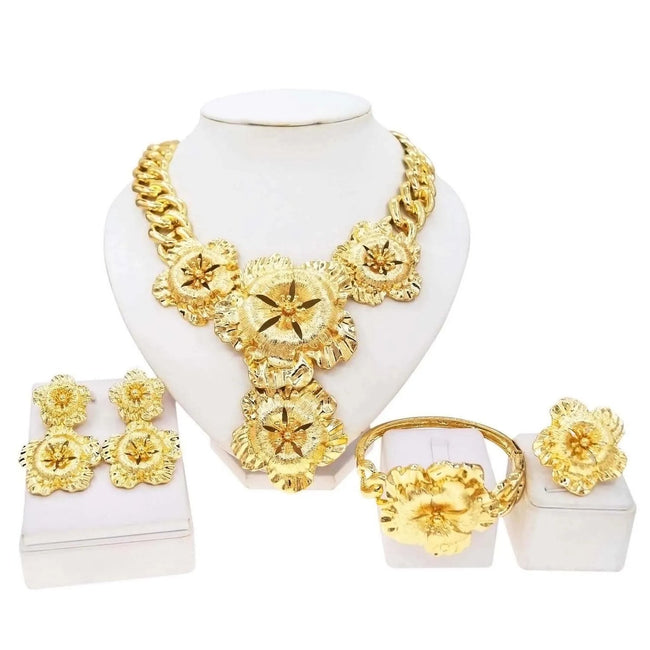 Halskette für Damen, modische neue kubanische Kette, goldener Blumenanhänger, luxuriös