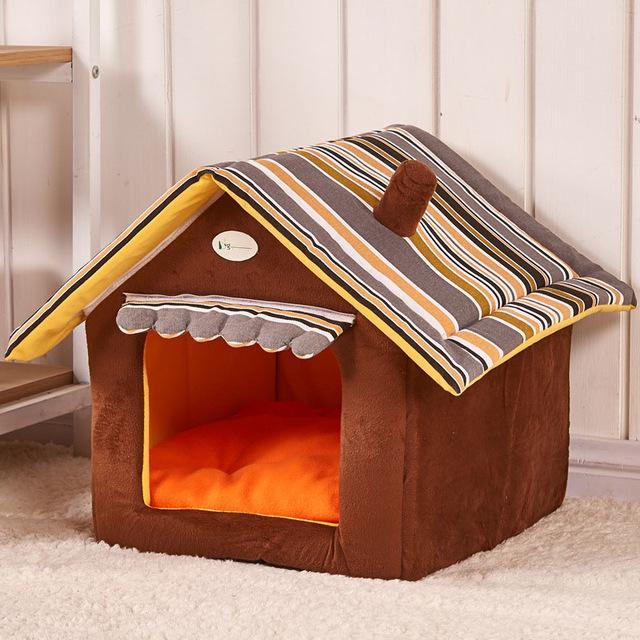 Neue Mode gestreifte abnehmbare Abdeckung Matte Hundehütte Hundebetten für kleine mittelgroße Hunde Haustierprodukte Haus Haustierbetten für Katzen