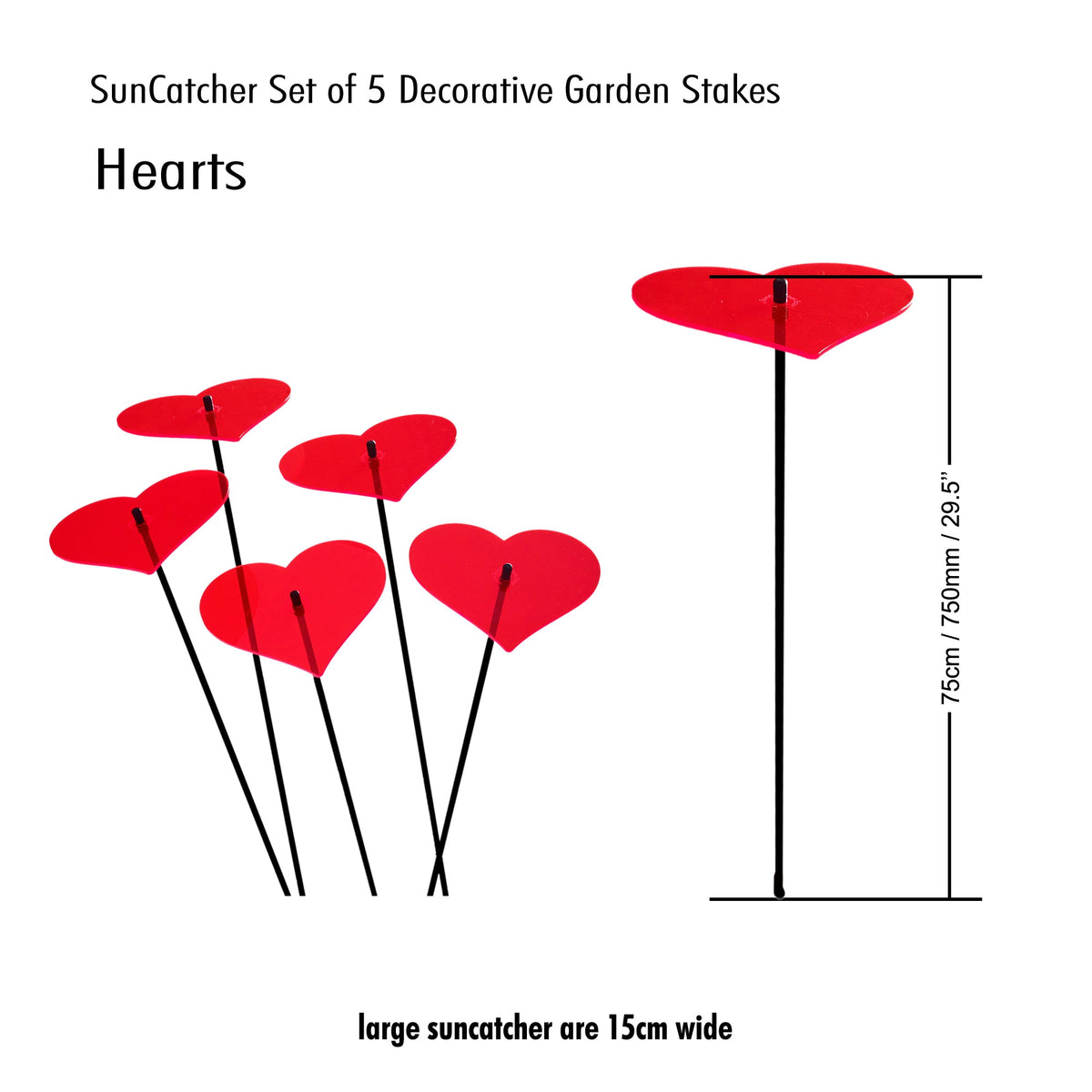 Large Garden Décor Ornaments Set of 5 'Hearts'