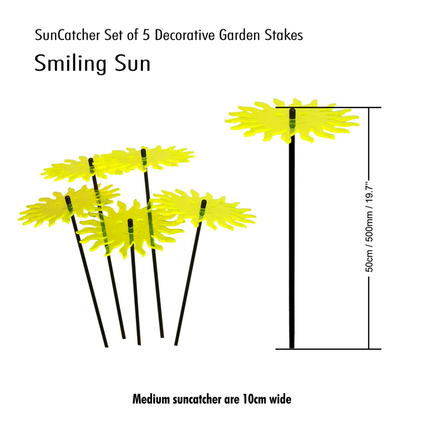 Garden Décor Ornaments Set of 5 'Smiling Suns'