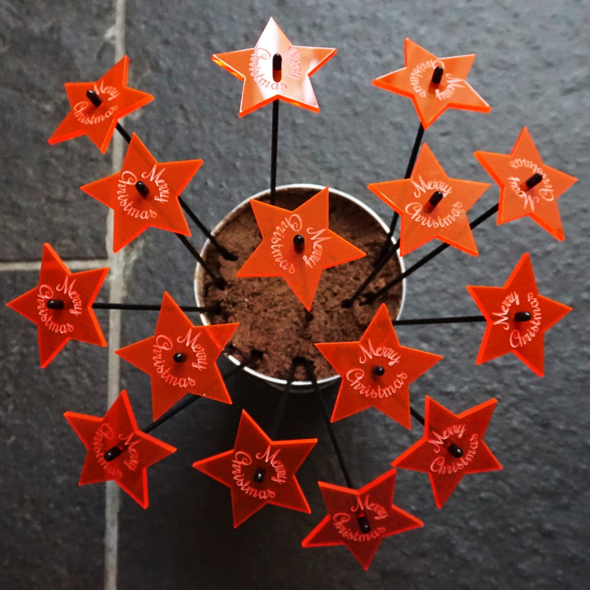 Small Set of 5 Shining Stars with Merry Christmas Message