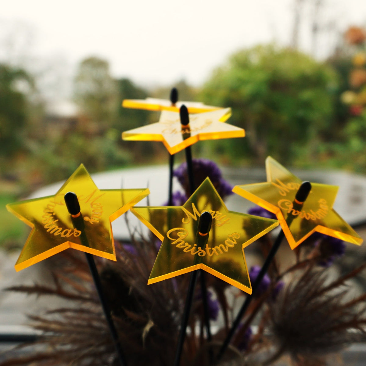 Small Set of 5 Shining Stars with Merry Christmas Message