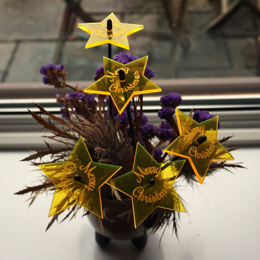 Small Set of 5 Shining Stars with Merry Christmas Message