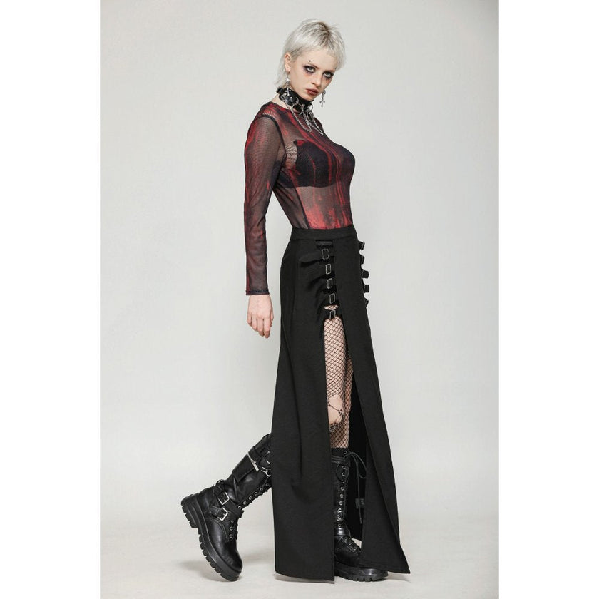Dark in Love Phoenix Black Slit Metal Long Skirt