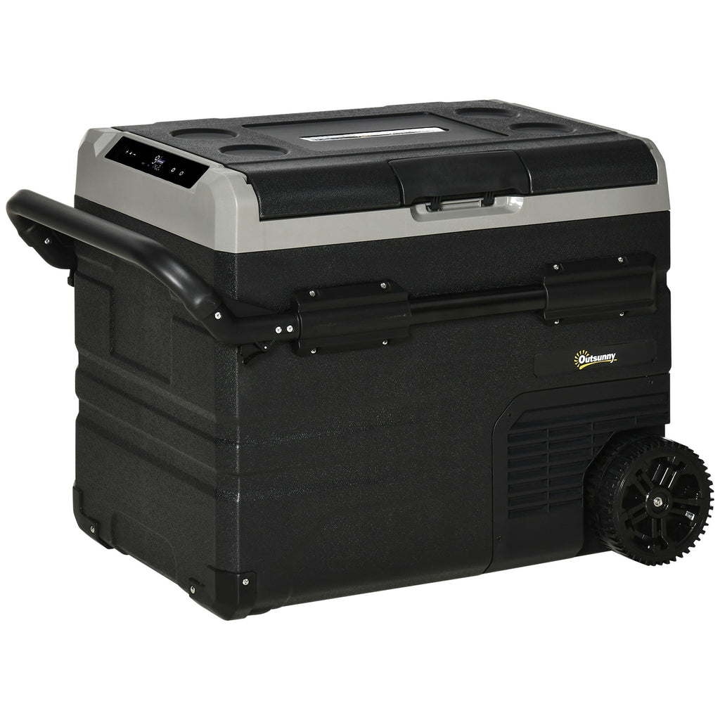 Outsunny 50L Car Refrigerator, Portable Compressor Cooler Box, Fridge Freezer w/ Inner LED Light, Foldable Handles, Cup Holders, 12/24V DC and 110-240V AC for Campervan RV Boat Travel Down to -20\'e2\'84\'83