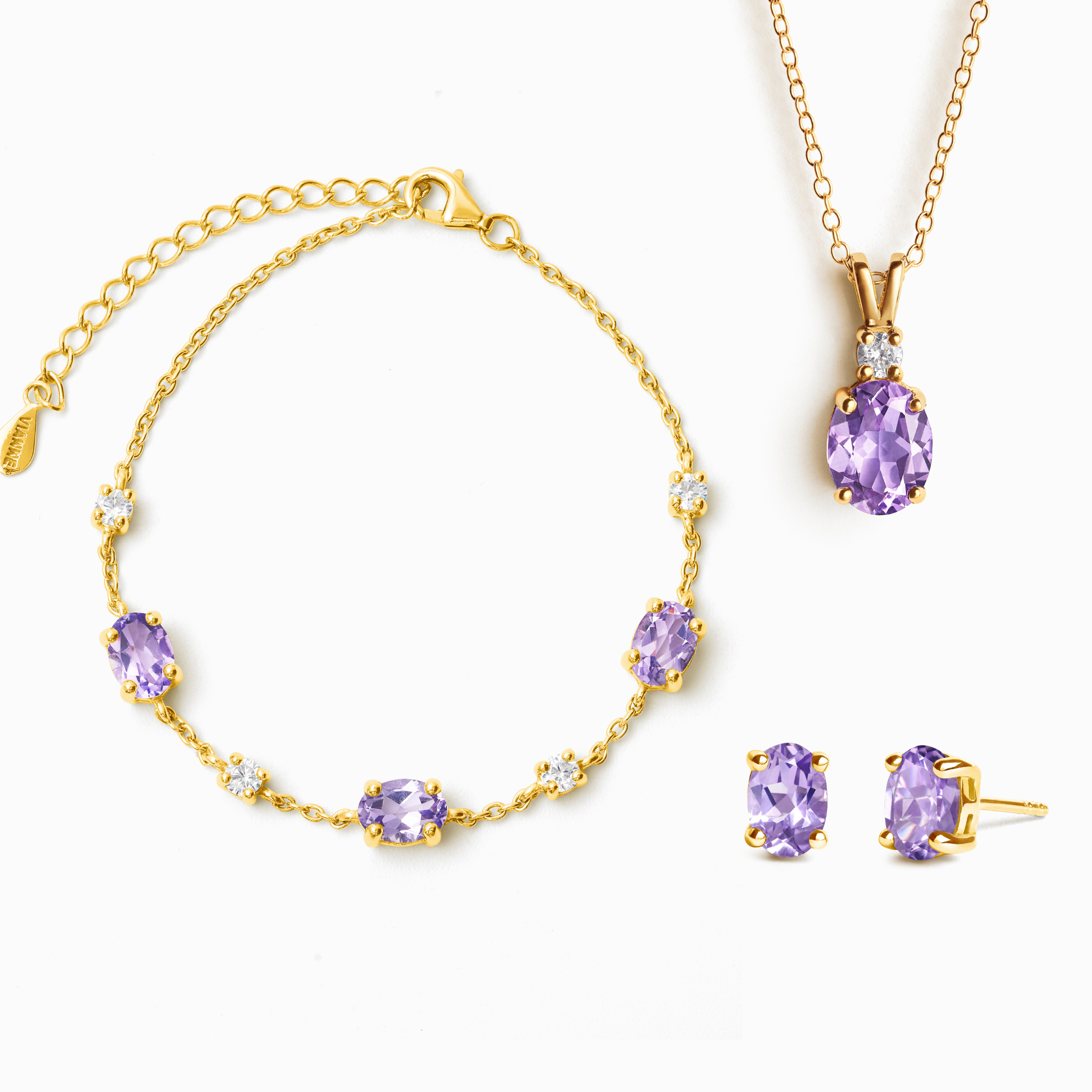Conjunto esencial de joyas de amatista en vermeil de oro de 18k