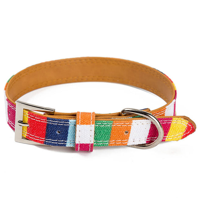 Collar de cuero para perro Mascota Diseñador Collar de perro Talla S M L Collar de cuero liso para perros grandes y pequeños Collar de perro de pu de arco iris colorido