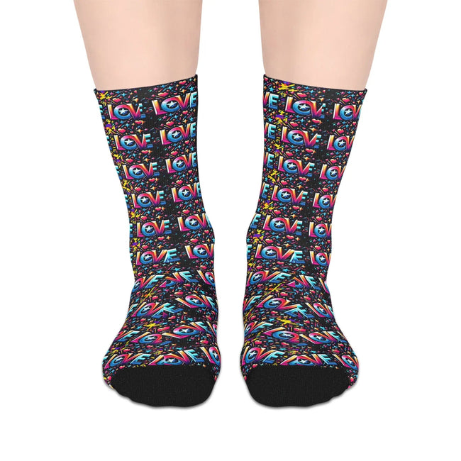 One Love Bunte Liebe Muster Socken Wadenlang - Lustiges & Verspieltes Geschenk für jeden Anlass