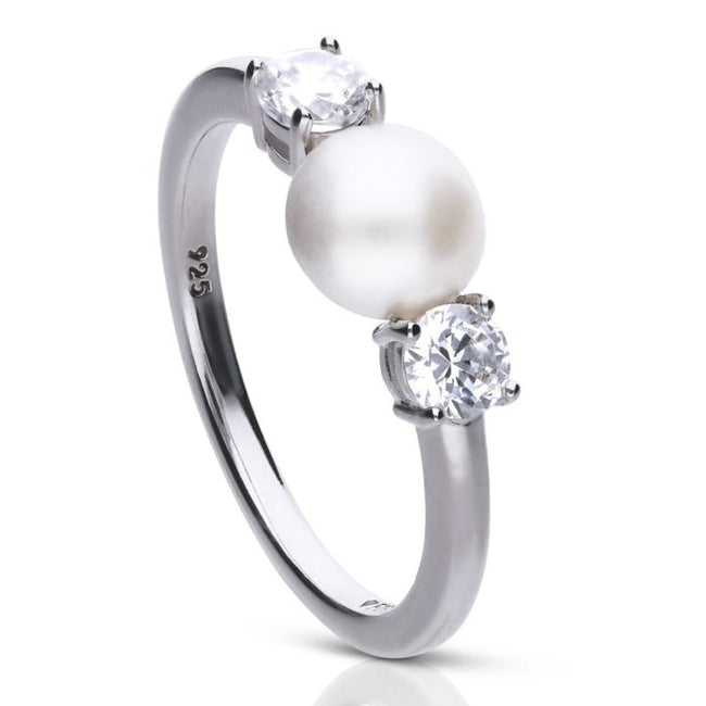 Diamonfire Shell Pearl and Zirconia Trilogy Ring