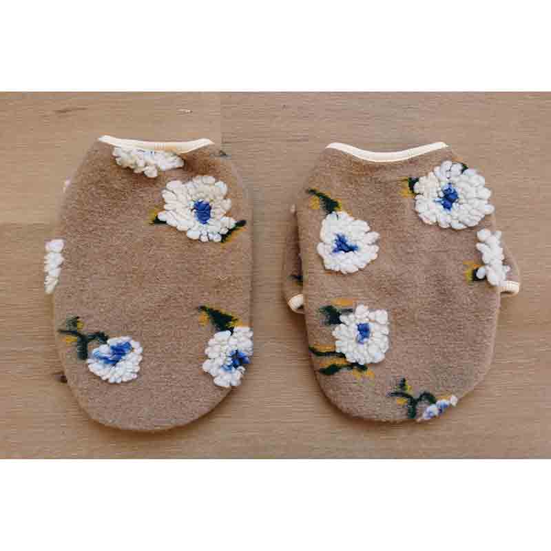 Chaleco de lana de cordero cálido con flores para perros, suéter cálido para mascotas