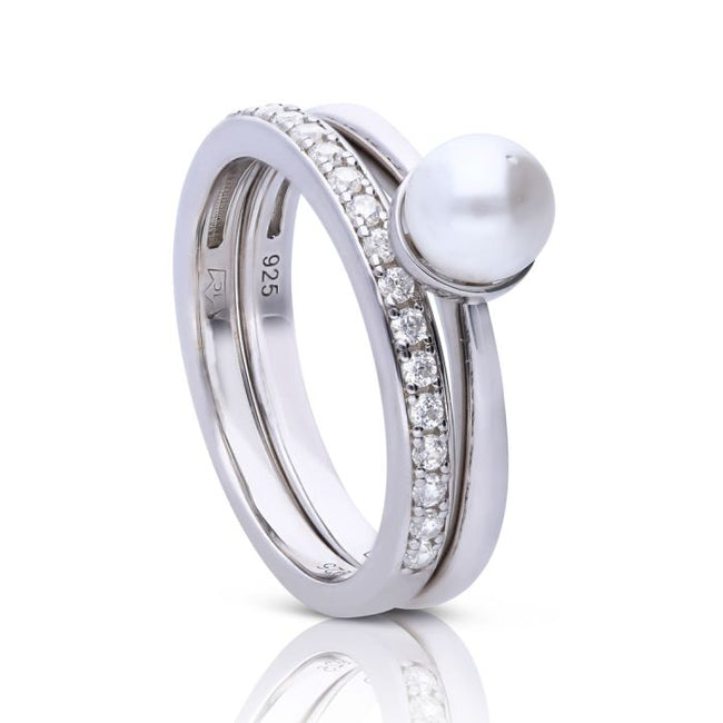 Diamonfire Shell Pearl and Zirconia Ring