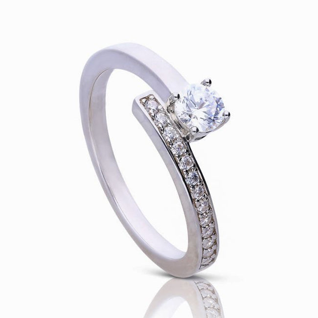 Diamonfire Half Pave Ring with Claw Set Zirconia