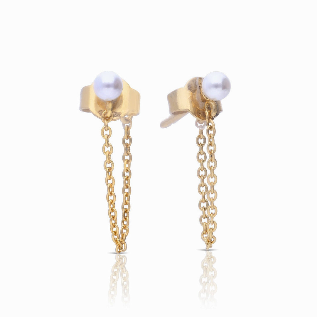 Diamonfire Muschelkernohrstecker mit Ketten-Drop-Design