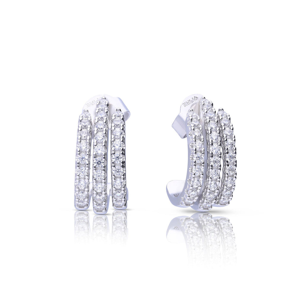 Diamonfire Triple Row Zirconia Stud Earrings