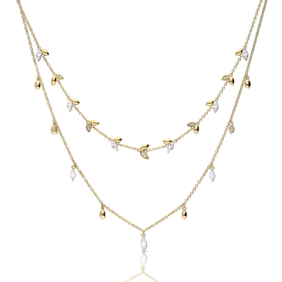 Diamonfire Marquise and Multi-Stone Detail Double Row Necklace