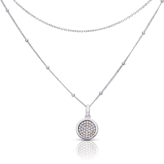 Diamonfire Layered Ball Chain Necklace with Pave Zirconia Pendant