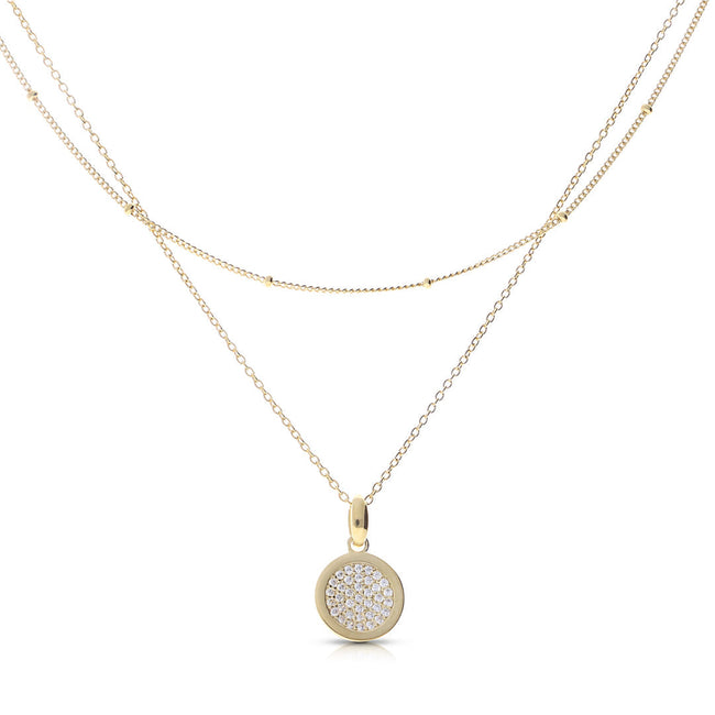 Diamonfire Layered Ball Chain Necklace with Pave Zirconia Pendant