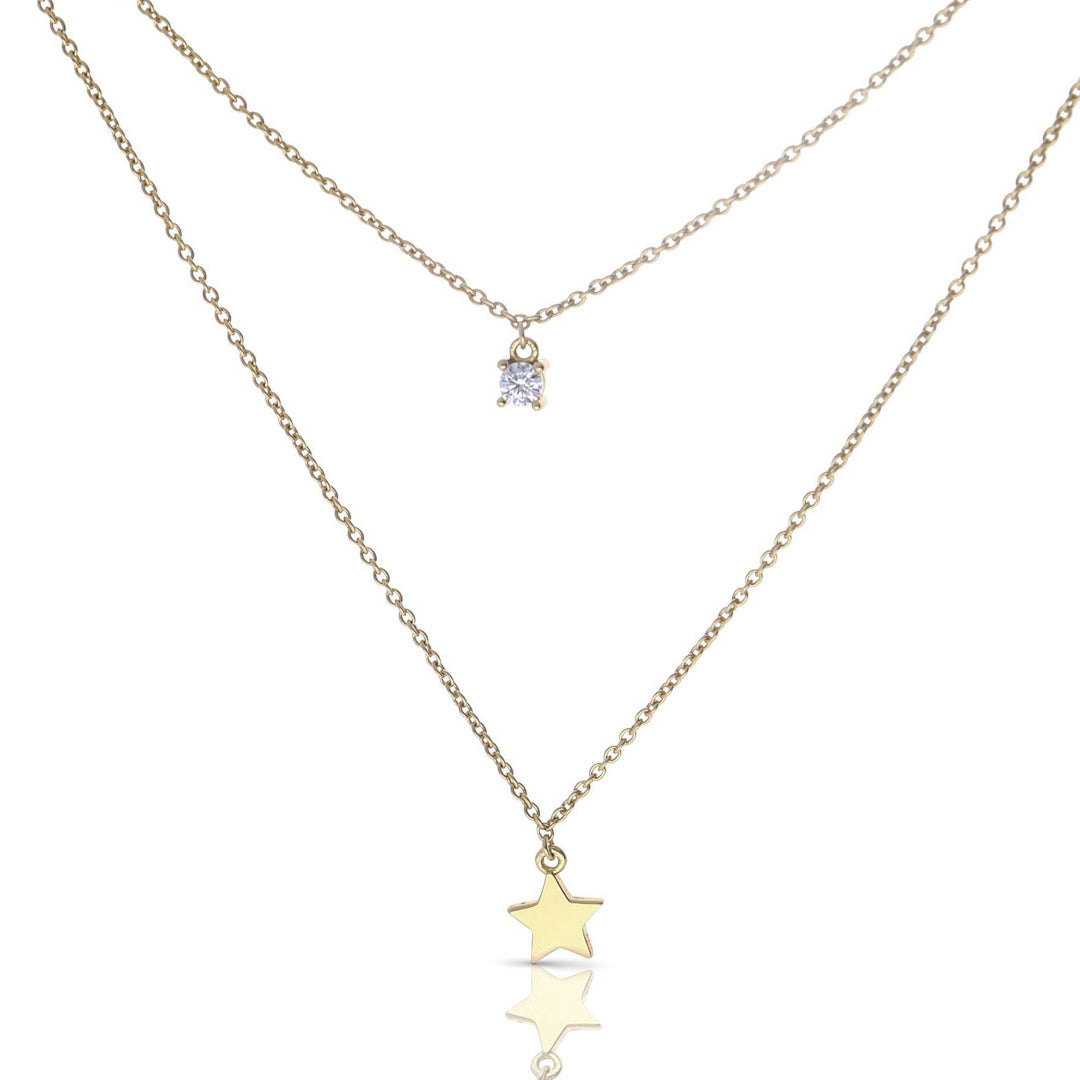 Diamonfire Star and Zirconia Double Chain Necklace