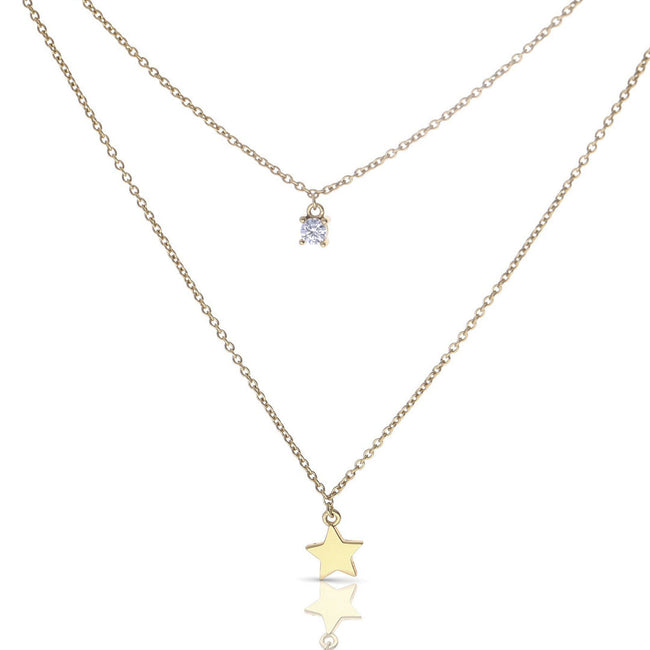 Diamonfire Star and Zirconia Double Chain Necklace