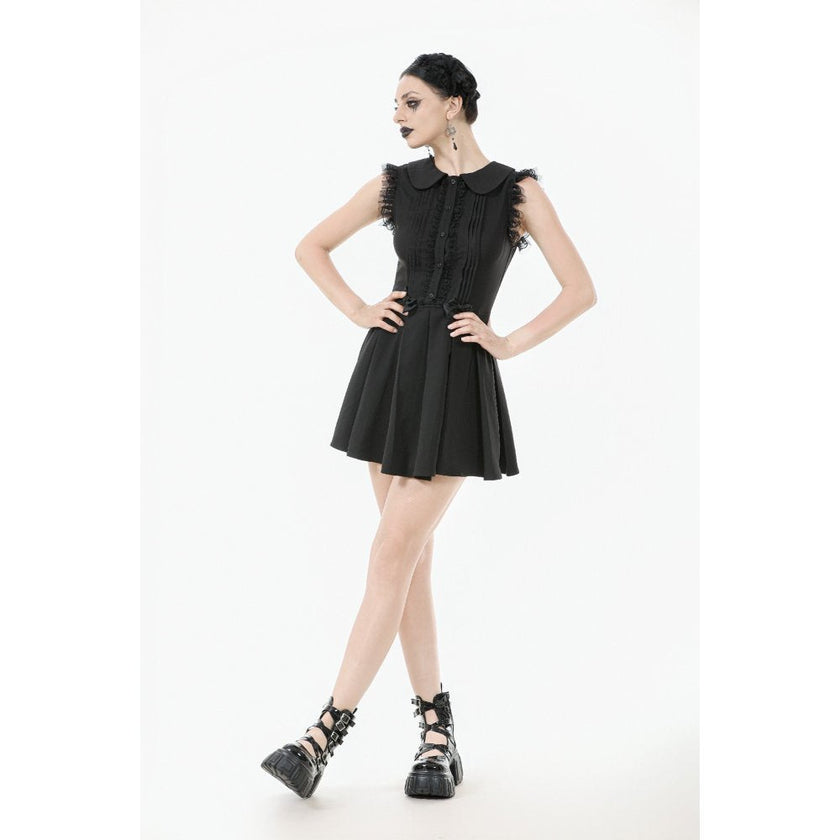 Dark in Love Gwendolyn Lace Panel Goth Mini Dress in Black