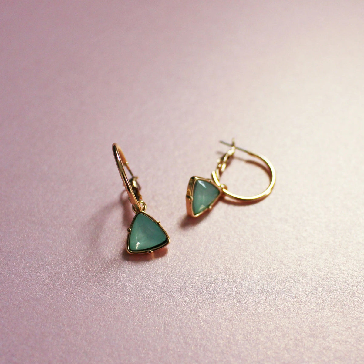 Holly Aqua Gem Charm Gold Hoop Earrings