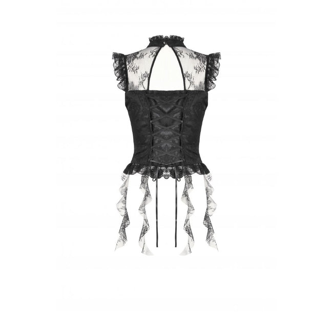 Dark in Love Seraphina Ruched Lace Goth Blouse in Black
