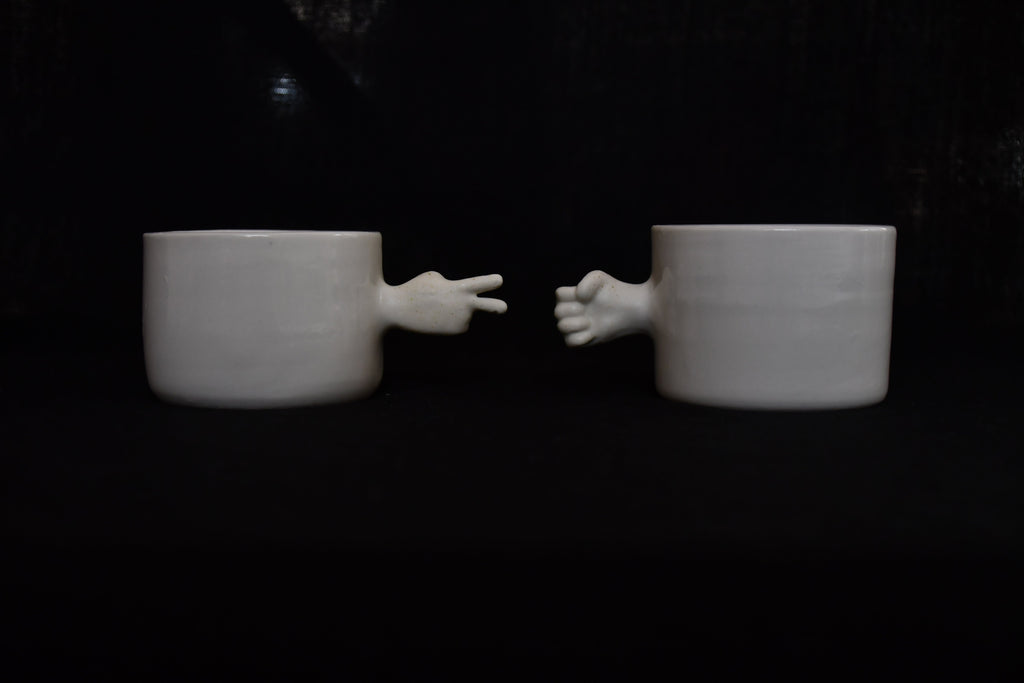 Gesture Ceramic Cups– Handmade Porcelain Coffee Cup (Rock-Paper- Scissors set)