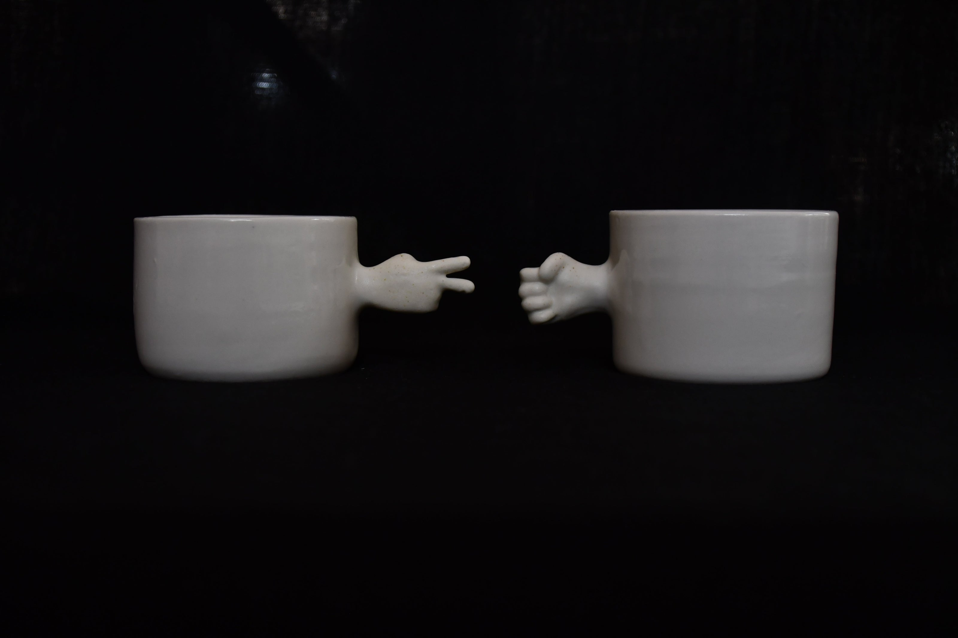 Gesture Ceramic Cups– Handmade Porcelain Coffee Cup (Rock-Paper- Scissors set)
