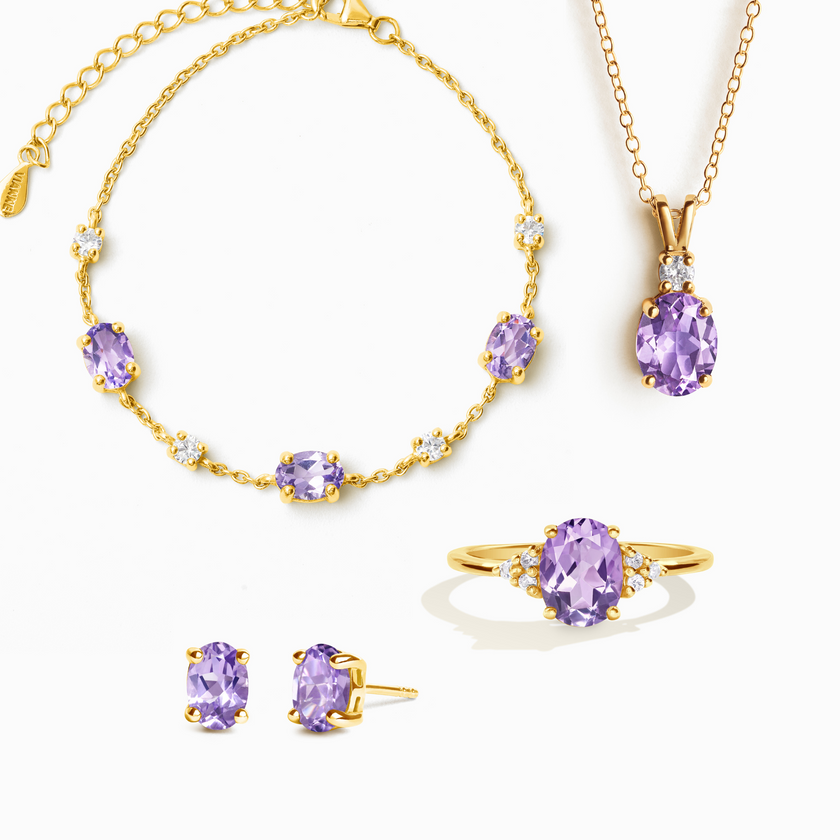 Komplettes Set - Amethystschmuckset in 18k Gold Vermeil
