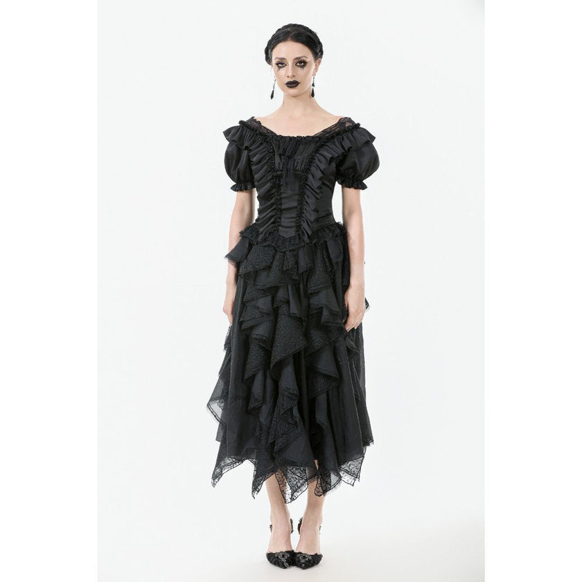 Dark in Love Seraphina Ruched Puff Sleeve Corset Top in Black