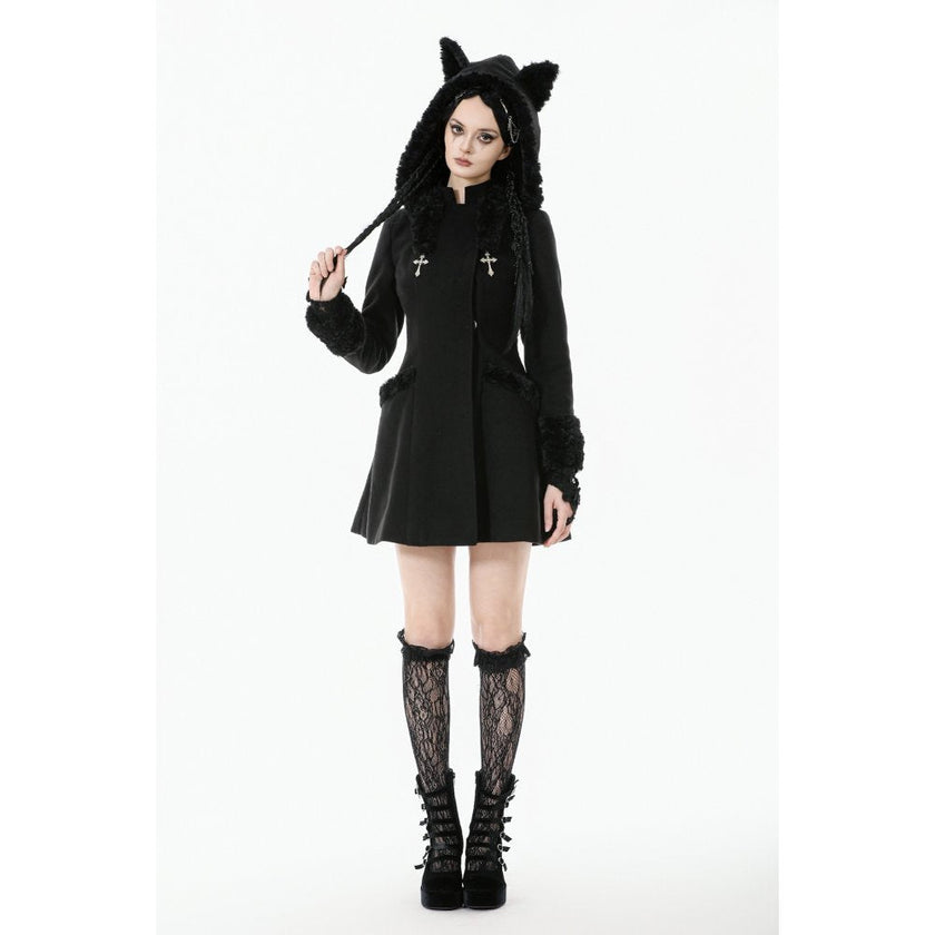 Dark in Love Cat-Ear Faux Fur Trim Gothic Coat