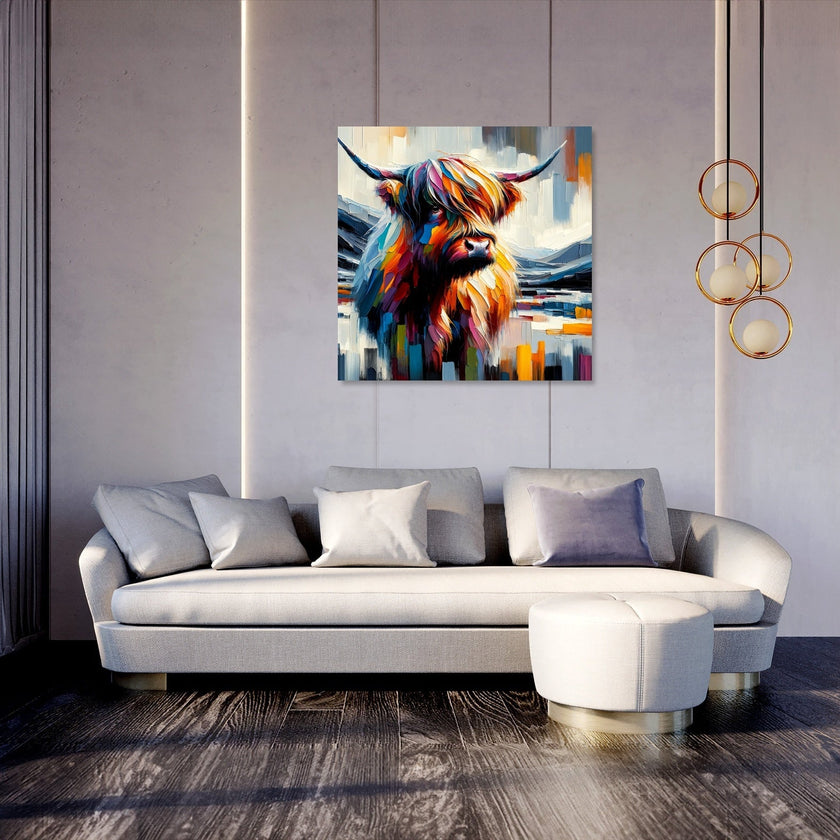 Vibrant Highland Cow Abstract Canvas