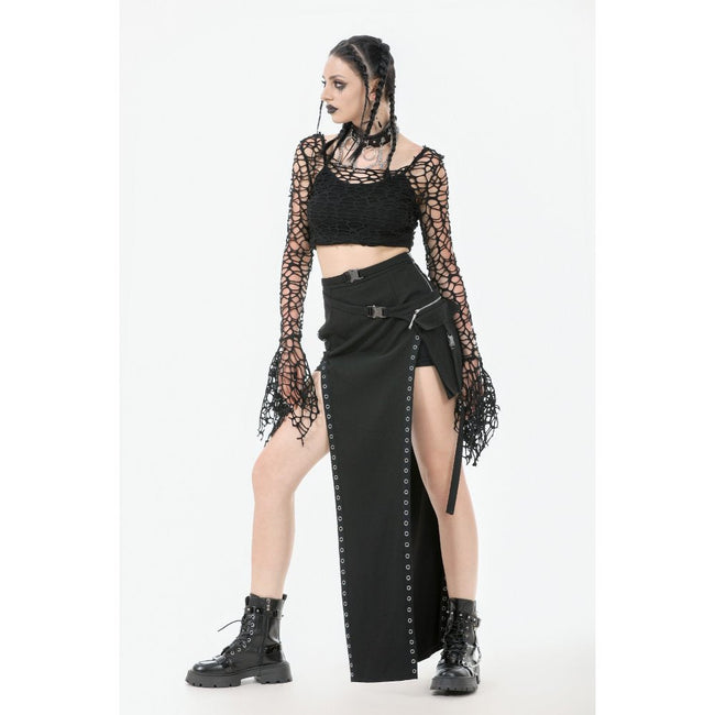 Dark in Love Morana Mesh Crochet Knit Bell Sleeve Crop Top