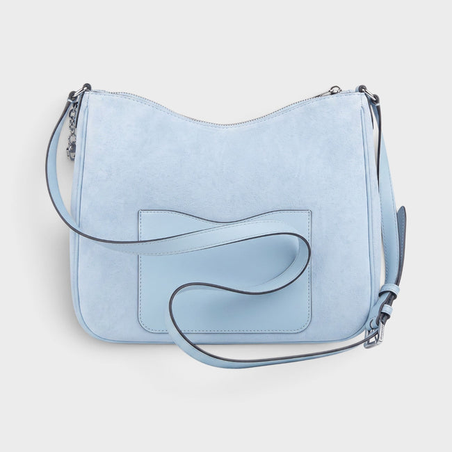 Sac bandoulière à logo en suède bleu océan pâle