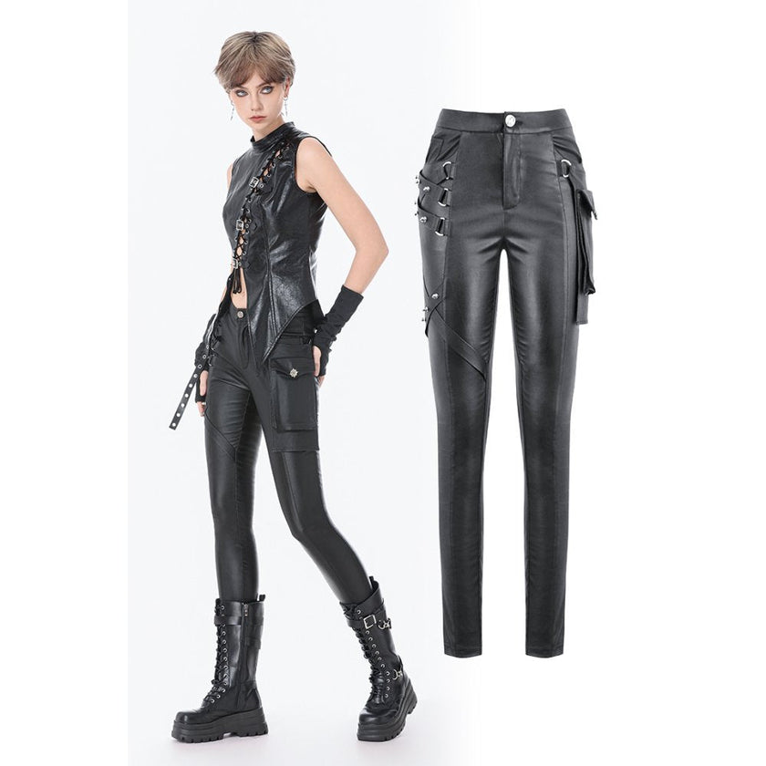Dark in Love Punk Leather-Look Strap Detail Trousers