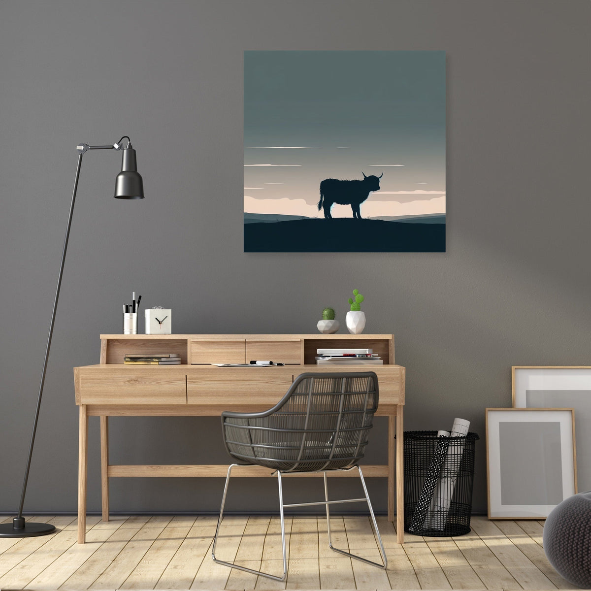 Highland Cow Dusk Silhouette Canvas