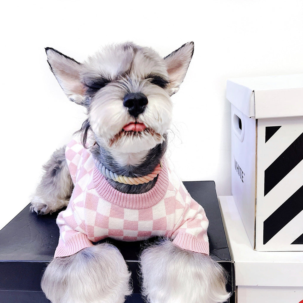 Pet Dog Short Girlish Checkerboard Sweater