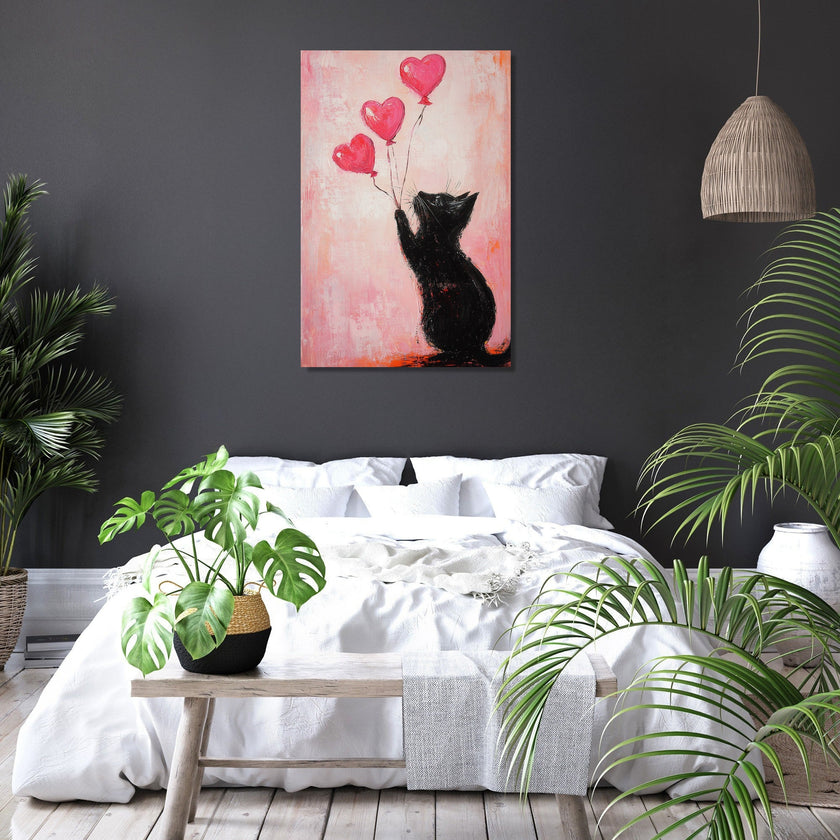 Valentine’s Black Cat Balloon Canvas