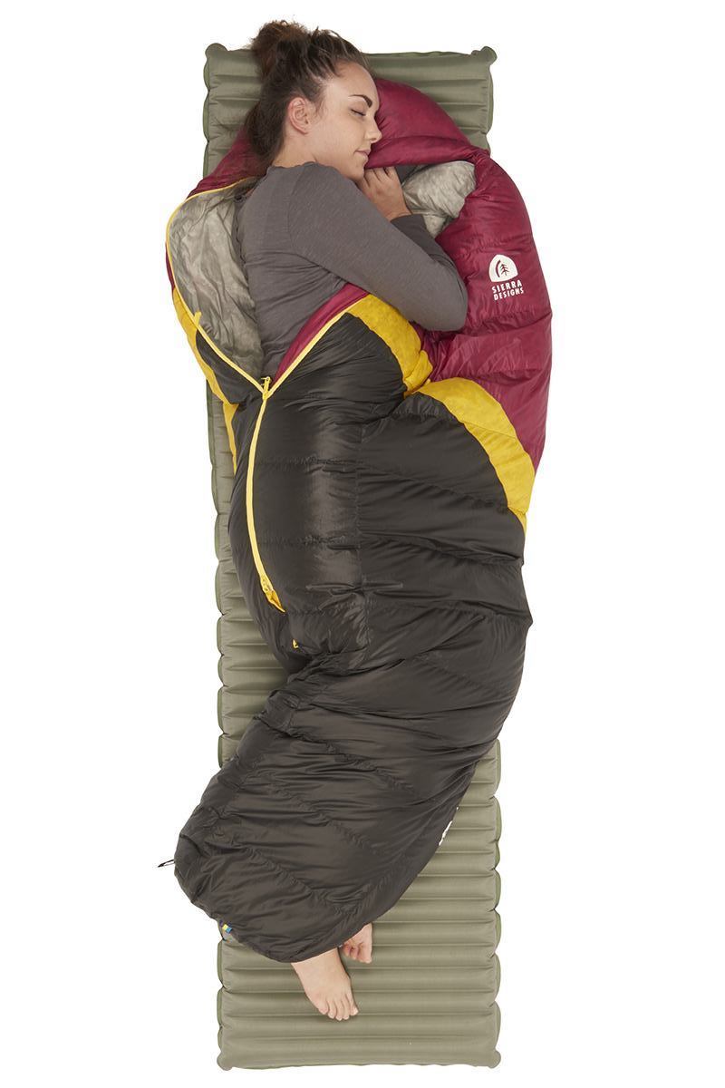 Sierra Designs Damen Nitro 20°F (-7°C) 800-Fill DriDaunenschlafsack - Regular - Sangria/Gelb/Torf