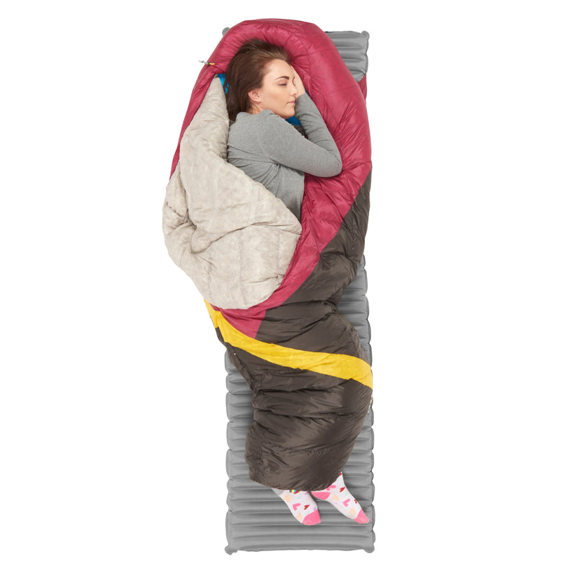 Sierra Designs Women's Cloud 20°F (-7°C) 800-Fill DriDown Sleeping Bag - Regular - Sangria/Yellow/Peat