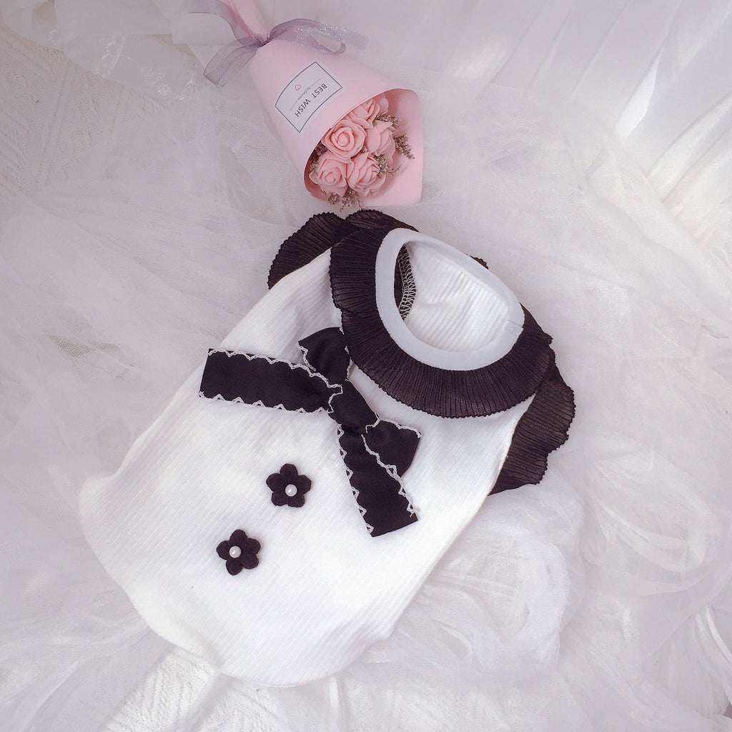 Pet Dog Clothes Bow Black And White Vest