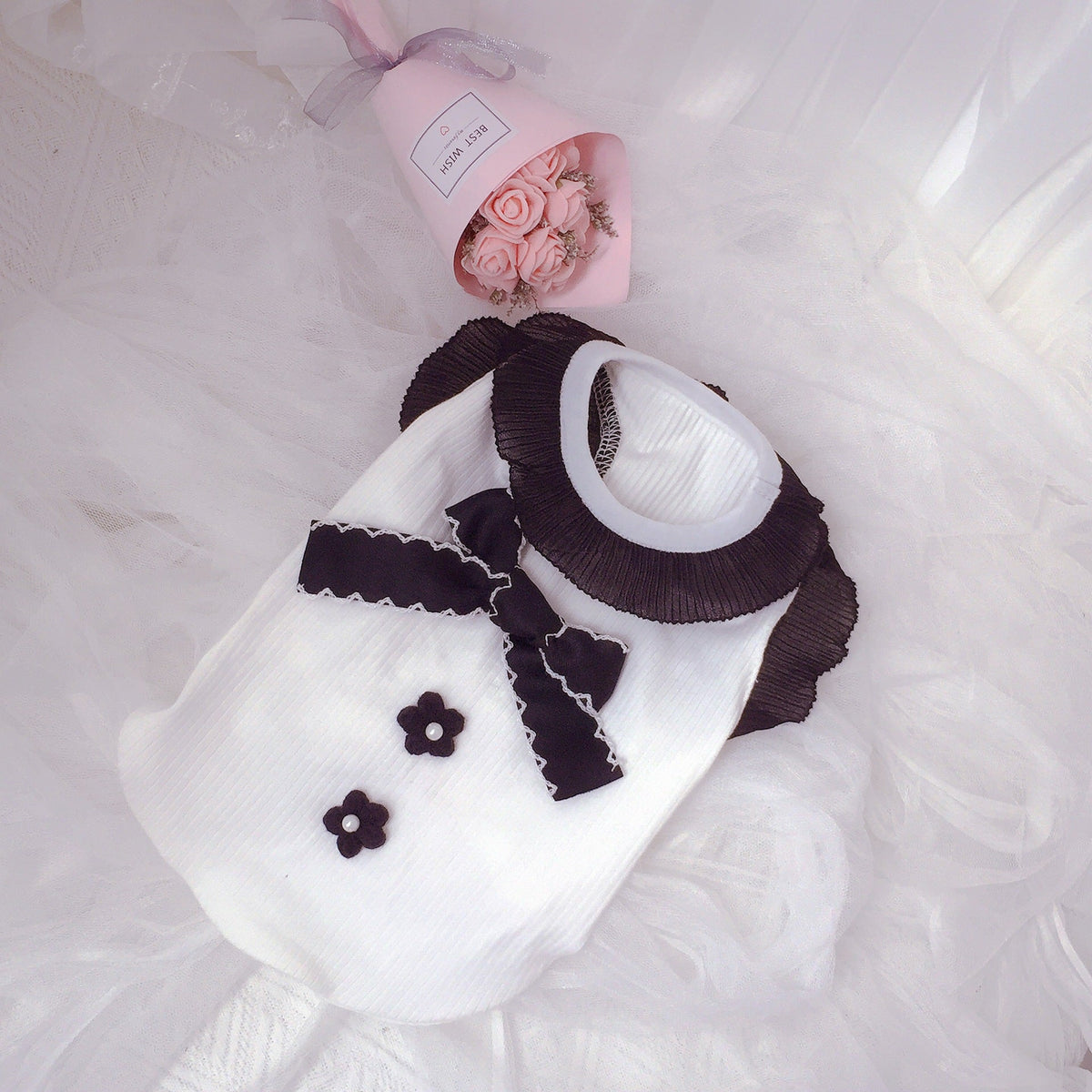 Pet Dog Clothes Bow Black And White Vest
