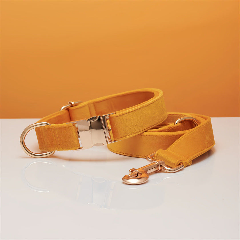 Multiple Colour Velvet Personalise Dog Collar Leash Set With Bow
