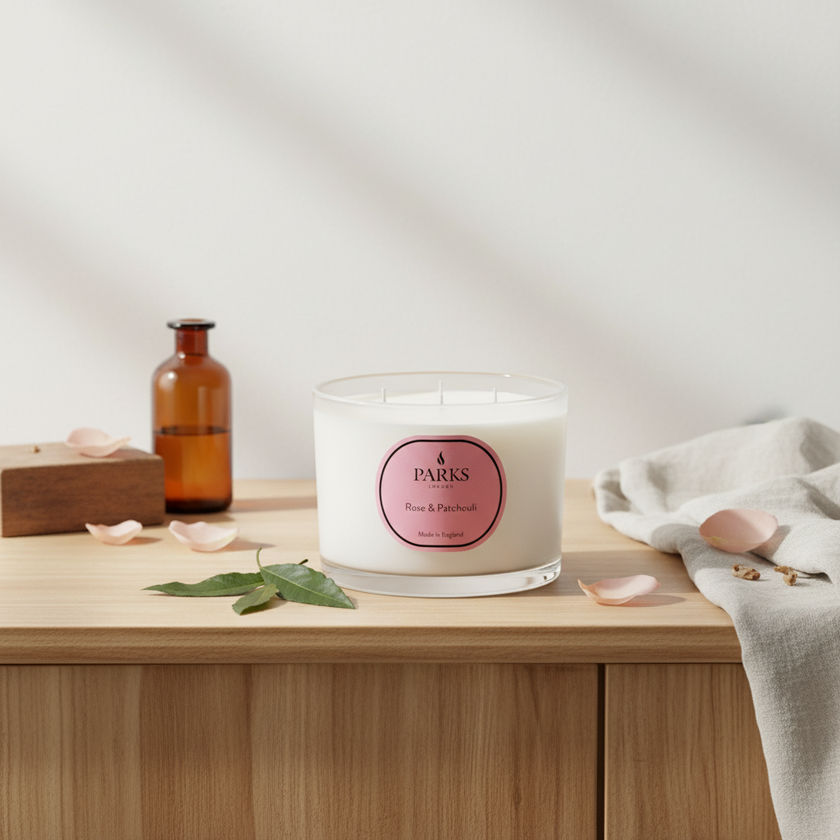 ROSE & PATCHOULI 350G 3 WICK CANDLE