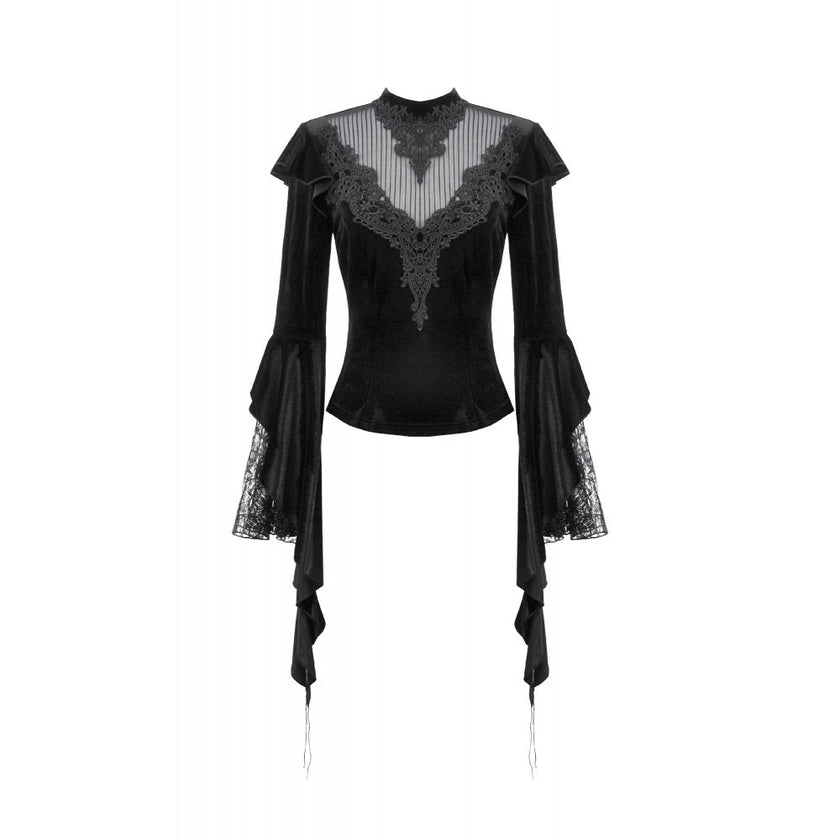 Dark in Love Gothic Velvet Lace High-Neck Top