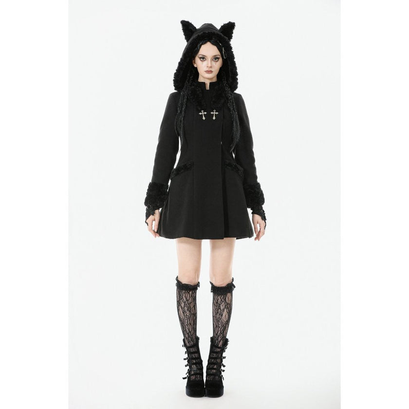 Dark in Love Cat-Ear Faux Fur Trim Gothic Coat