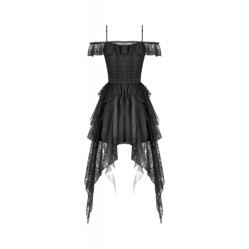 Dark in Love Morgana Gothic Off-Shoulder Lace Hem Dress