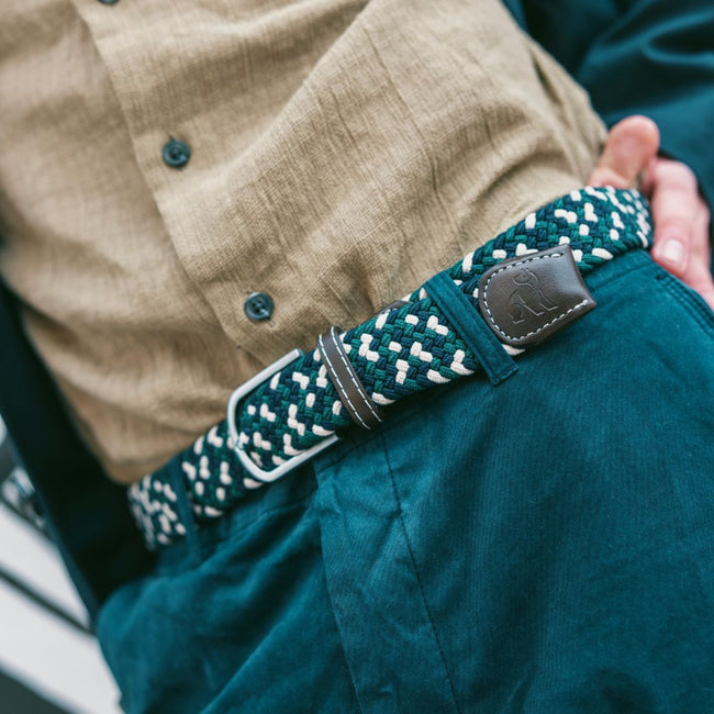 Woven Belt - Navy / Green Zigzag