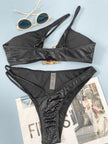 Damen-Bikini mit Schlangenmuster, dreiteiliger, enger Badeanzug