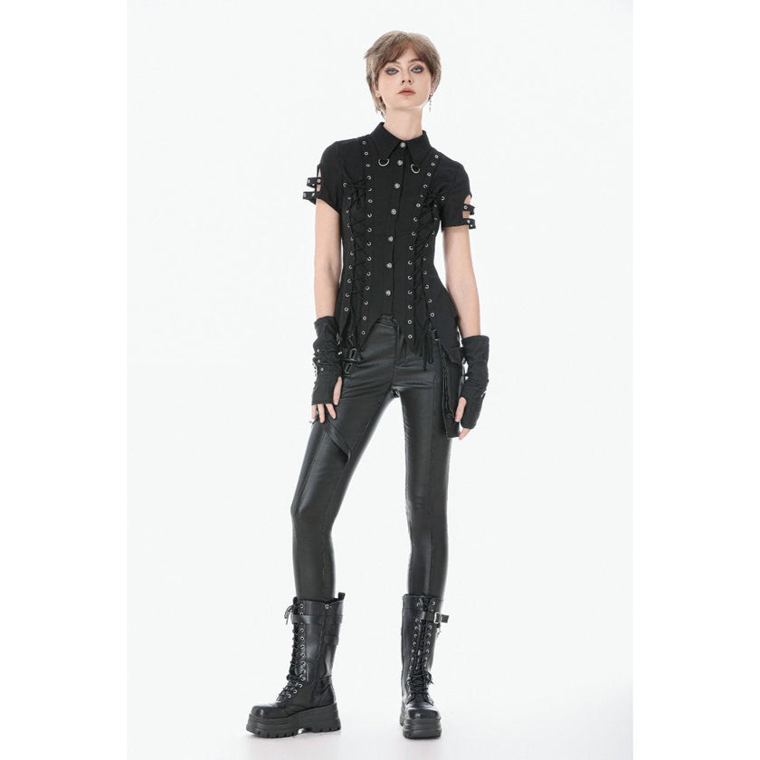 Dark in Love Punk Leather-Look Strap Detail Trousers